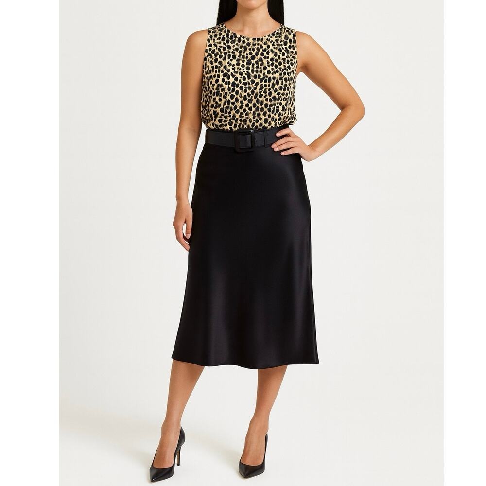HALOGEN Leopard Print Sleeveless Blouse | L | Black Tan | Work to Weekend Staple